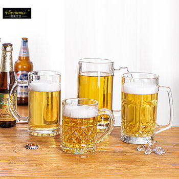 Wholesale Thickened Glass Cup Large Capacity Beer Cup with Handle Draft Beer Cup Restaurant Household Juice Drink Cup Tea Cup