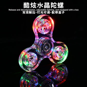 Cross-Border Manufacturer Direct Sales Fingertip Spinner Crystal Luminous Transparent Led Light-Up Stress Relief Children's Toy Finger Spinner