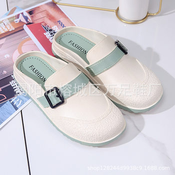 In-Stock Quick Delivery New Autumn Half-Slip Women's Fashion Casual Flat Slip-On Clogs with Buckle