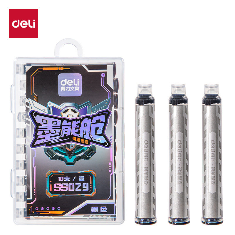 Deli Ss029 Ink Cartridge Easy-To-Clean Student Fountain Pen Ink Cartridge 3.4mm Children's Handwriting Practice Crystal Blue Ink Blue Black Ink