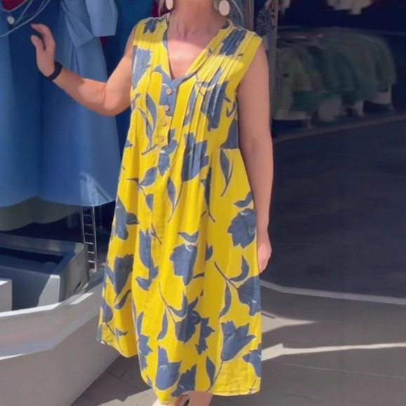 Summer Floral V Neck Button Sleeveless Dress Loose Fit Casual Style Perfect for Everyday Wear Wholesale Available