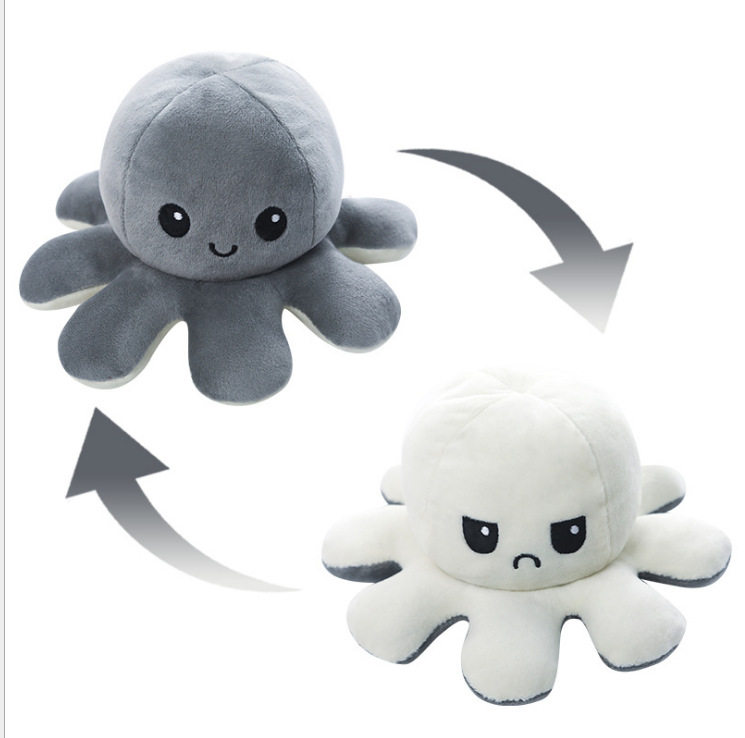 翻转章鱼娃娃 翻面章鱼 八爪鱼毛绒玩具 双面翻转玩偶 可逆章鱼