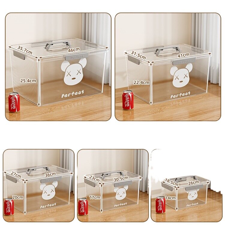 Portable Transparent Storage Box for Household Four-Buckle Sealed Moisture-Proof Organizing Toys and Snacks Large-Capacity Plastic Storage Box