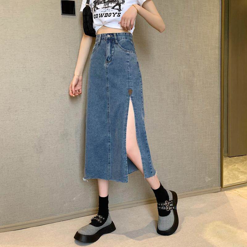 High Waisted Denim Skirt for Women Slim Fit Vintage Style Side Slit Summer Fashion Wholesale Available