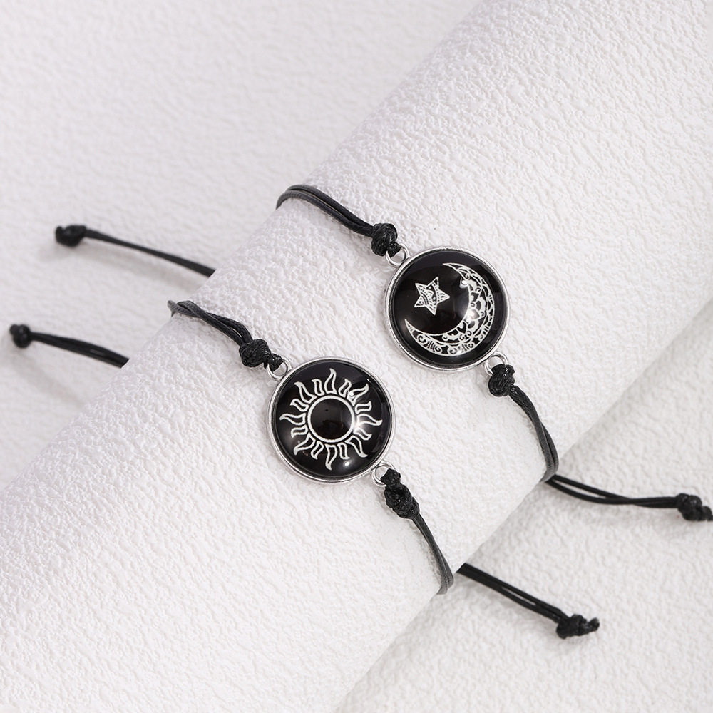 2024 Sun and Moon Lovers Time Gemstone Braided Bracelet European and American Ins Couple Bracelet Moon Luminous Bracelet Set