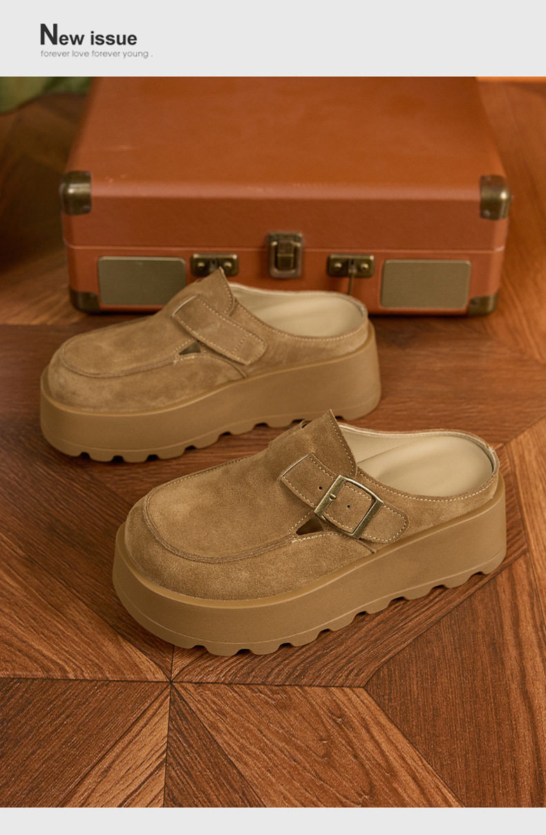 Dép sandal nữ đế platform da bò thật phong cách Birkenstock — Lạc đà, Mơ chi tiết 14