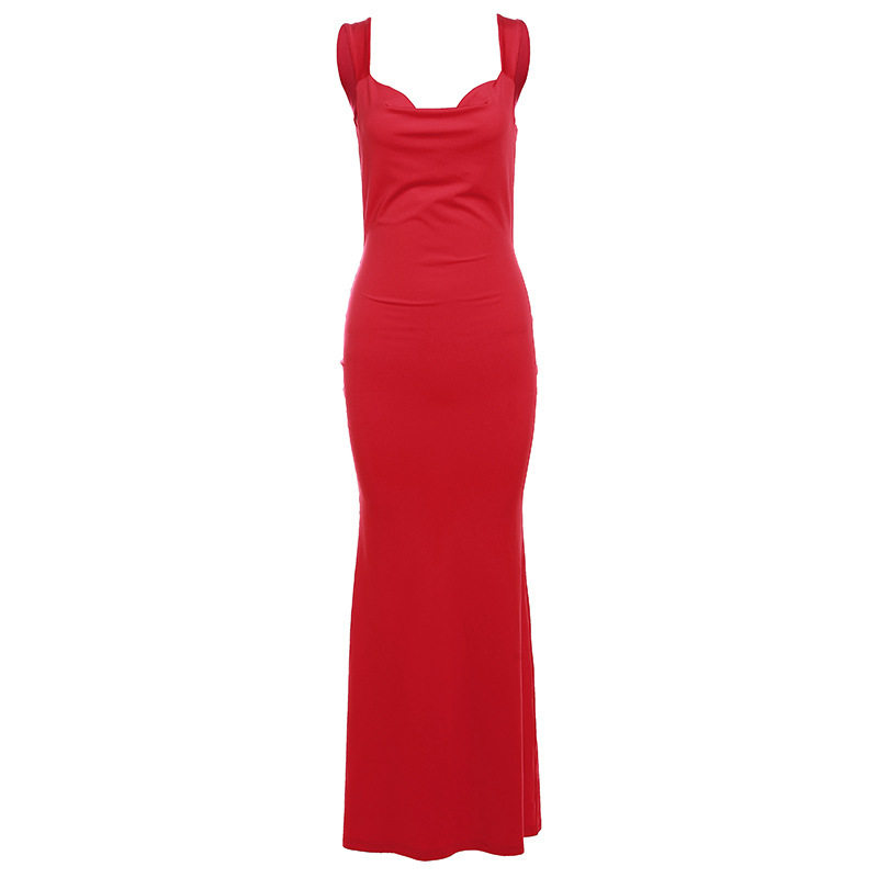 欧美风2024春季新款女装时尚吊带性感露背蝴蝶结修身包臀连衣裙女