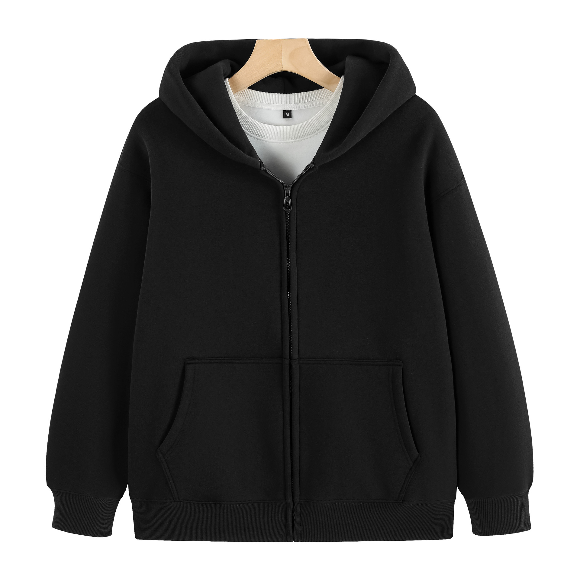 复古重磅480克阿美咔叽连帽卫衣男加厚紧密摇粒绒落肩套头帽衫女