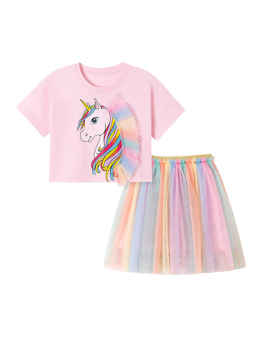 Set anak perempuan stylish musim panas, set bayi kartun lucu, set gaun tulle