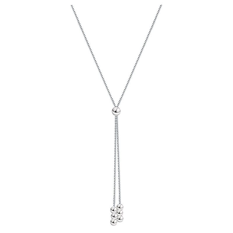 Round Bead Tassel Necklace Pull-Out Adjustable Clavicle Chain Simple Choke Necklace Niche Personalized Design Sweatshirt Chain