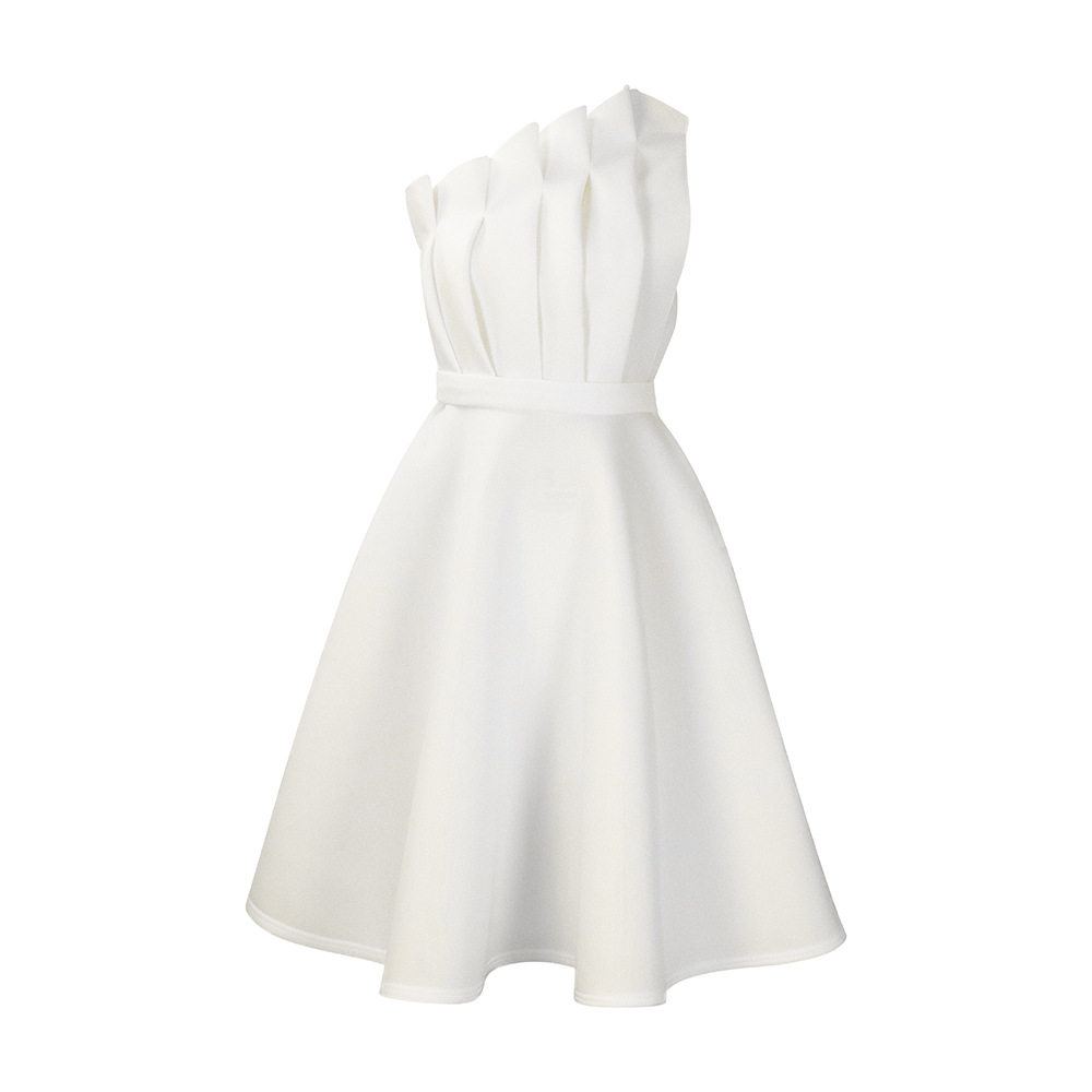 Plus Size Womens Summer Dress Sexy Asymmetrical Neckline High Waist Pleated Design Evening Party or Banquet Wear