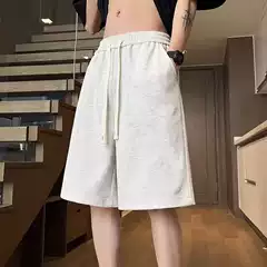 Casual Drawstring Shorts for Men 2025 Summer New Arrival Hong Kong Style Breathable Loose Straight-Leg Five-Point Pants Wholesale