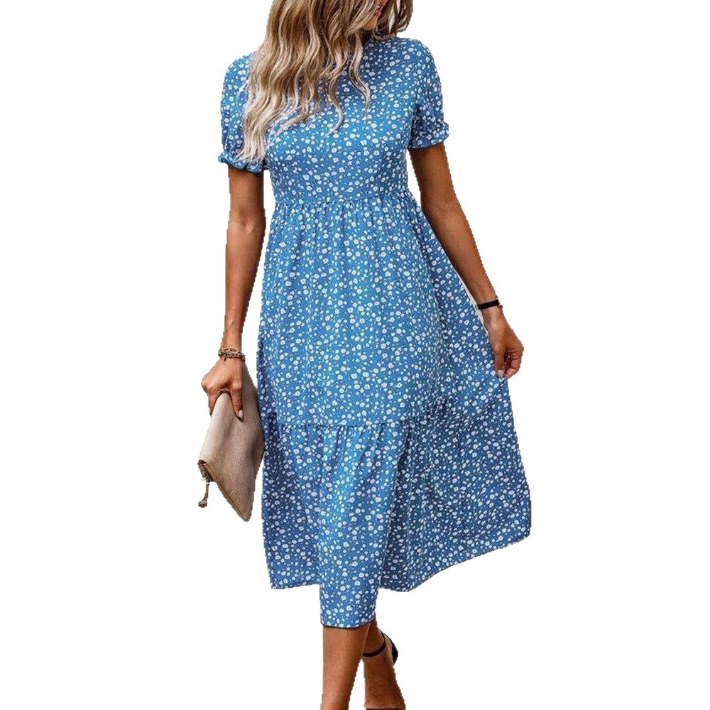 Elegant Floral Print Short Sleeve Dress Summer Style Womens Fashion Wholesale Available fast shipping