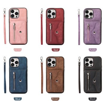 Suitable for iPhone16ProMax Zipper Organ Card Holder Crossbody Phone Case Apple 15 Card Holder S25 Case