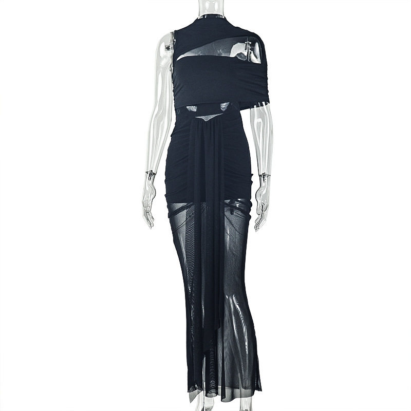 Asymmetrical Ruched Bodycon Dress Sleeveless Round Neck Waist Cinching Elegant Casual Wear for Women OEM Available