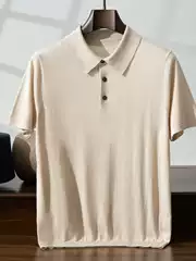 2025 Summer Thin 15% Cashmere 85% Mulberry Silk Short-Sleeved Worsted Polo Shirt T-Shirt Men's Half-Sleeved Bottoming Shirt