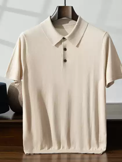 2025 Summer Thin 15% Cashmere 85% Mulberry Silk Short-Sleeved Worsted Polo Shirt T-Shirt Men's Half-Sleeved Bottoming Shirt