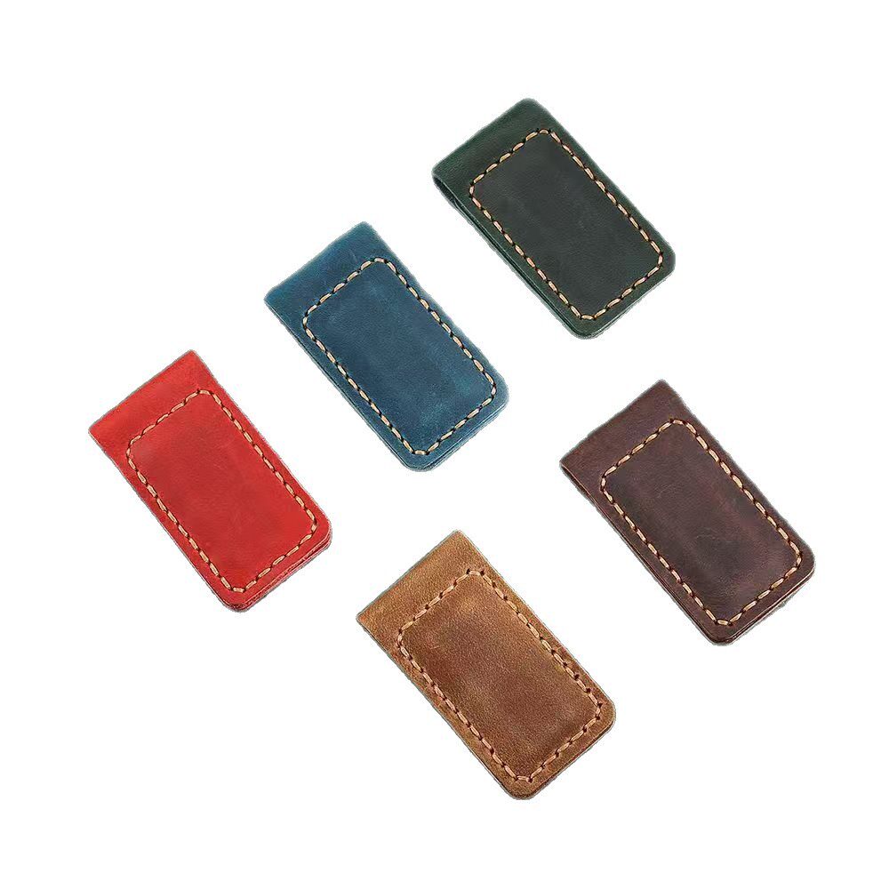 Creative Crazy Horse Pu Magnetic Money Clip, Vintage High-End Leather Bookmark, Business Cultural and Creative Gift, Page Clip