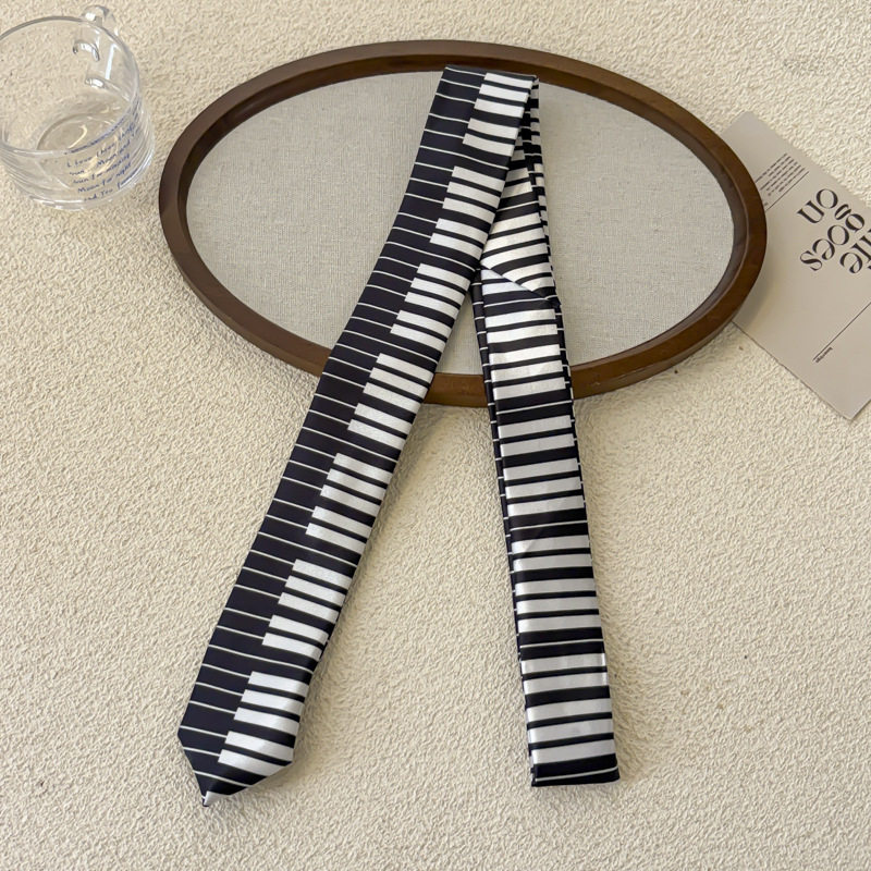 ピアノ鍵盤柄ブラックネクタイ - 約155cm