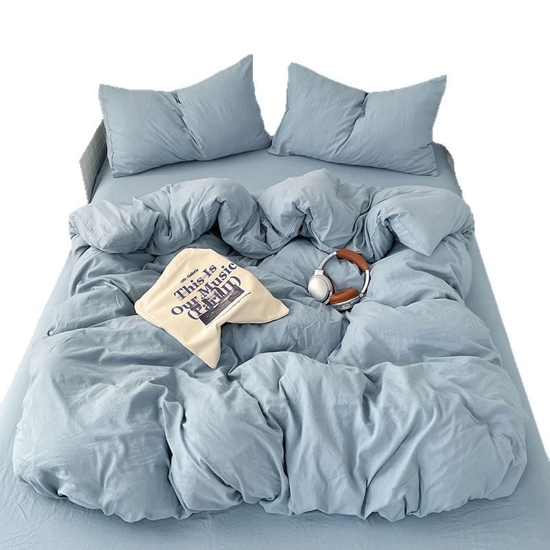 Ins Style Solid Color Cotton Four-piece Set Class A Maternal and Infant Grade Naked Sleeping Bed Sheet Quilt Cover Water Washed Cotton Bedding Three-piece Set