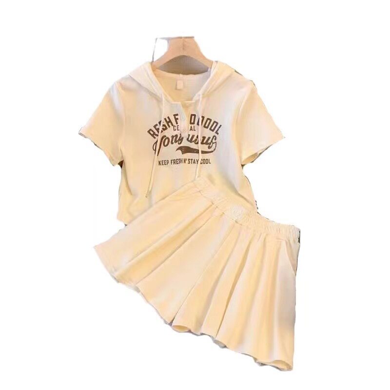 Explosive Casual Sports Suit Women's Summer Dress Western Style Fashionable Age-Reducing Chubby Girl Slimming Meat-Covering Short-Sleeved Shorts Two-Piece Set