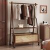 [Low Price] Rattan Dirty Clothes Basket Clothes Rack Floor-Standing Vertical Mobile Coat Rack Multifunctional Storage Rack