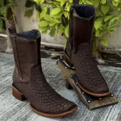Amazon TEMU cross-border foreign trade new thick heel knight men's boots crocodile square head snake pattern western cowboy boots