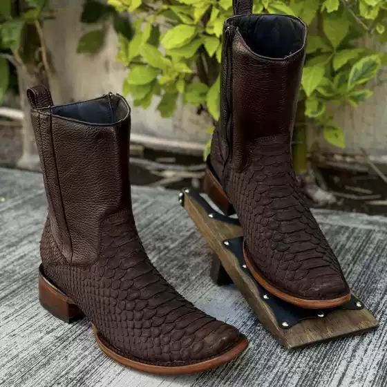 Amazon TEMU cross-border foreign trade new thick heel knight men's boots crocodile square head snake pattern western cowboy boots