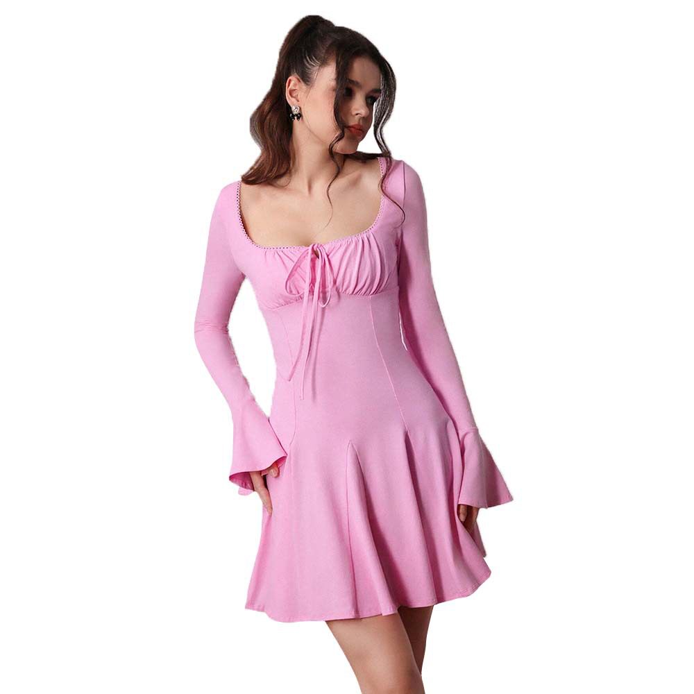 Sweet and Sexy Womens Dress High Waist Square Neck Short Skirt Spring Summer Fashion Wholesale Available