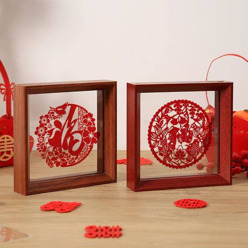 Chinese style double-sided transparent photo frame setting table hand-embossed paper-cut work mounting frame plant specimen display frame