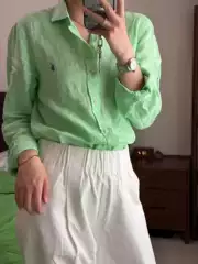 In-Stock Rl Ralph Linen Shirt with Classic Pony Embroidery, Fashionable Candy-Colored Turn-Down Collar, Button-Up Cardigan, Vintage Top