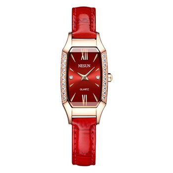 Nesun Quartz Women's Watch Small Dial Square Genuine Leather Waterproof Casual Fashion Trendy Women's Watch 8101