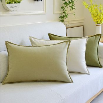 Super Soft Chenille Cream Style Pillow Cover Living Room Sofa Cushion Waist Pillow Matcha Color Sofa Cushion Cover Removable and Washable