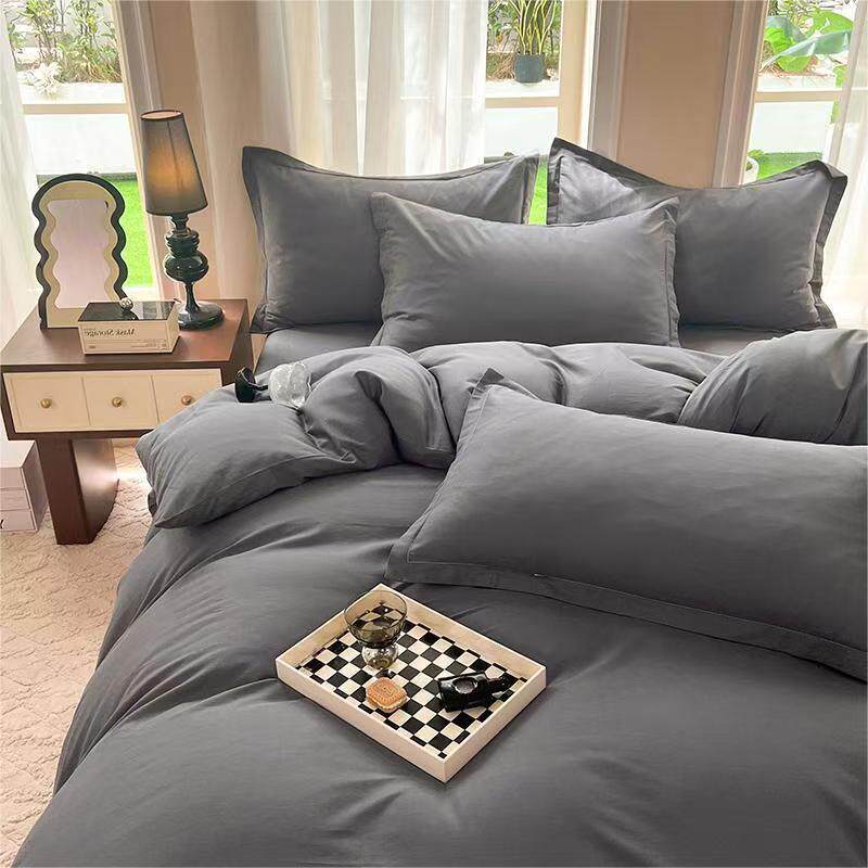 Solid Color Quilt Cover Four-Piece Set Simple Brushed Plain Student Dormitory Single Bed Sheet Quilt Cover Three-Piece Set Wholesale
