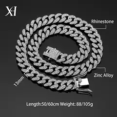 Cross-border explosions 13mm Cuban chain high quality alloy diamond necklace men's and women's bracelets European and American hip-hop jewelry wholesale