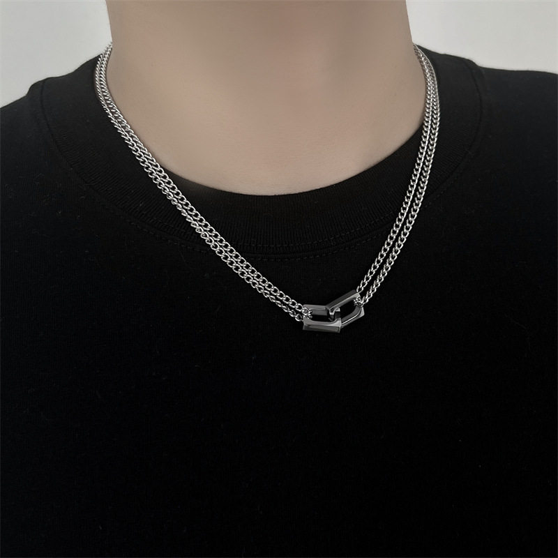 Tan Jianji Double-layer Ring Necklace Men's Fashionable Titanium Steel Color-free Fashionable All-match High-end Clavicle Chain for Men