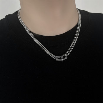 Tan Jianji Double-layer Ring Necklace Men's Fashionable Titanium Steel Color-free Fashionable All-match High-end Clavicle Chain for Men