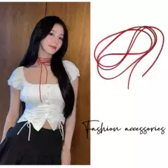 European and American simple lace bow choker collar neck strap women's versatile high-end long leather rope neck accessories
