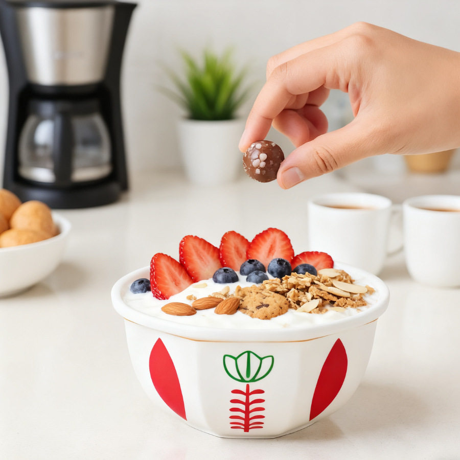 Red and Green Tulips 6inch Traditional Arabian Festival Chocolate Dessert Bowl Ceramic Microwave Oven Suitable