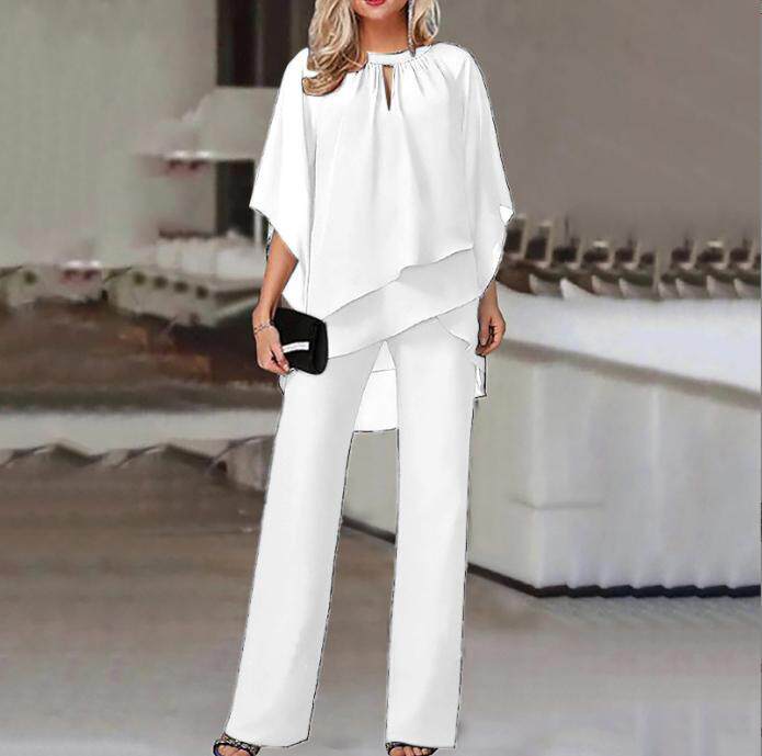 跨境女装ebay独立站外贸热销新款欧美时尚纯色宽松休闲不规则套装