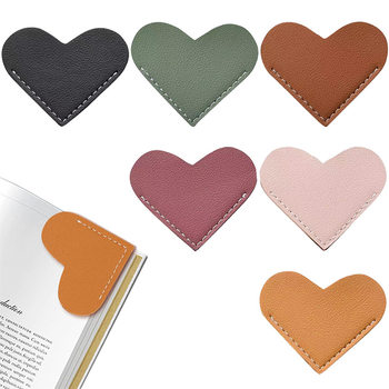 Pu Heart-Shaped Student Reading Book Bookmark Portable Peach Heart-Shaped Page Clip Book Corner Protector Handmade Gift Journal
