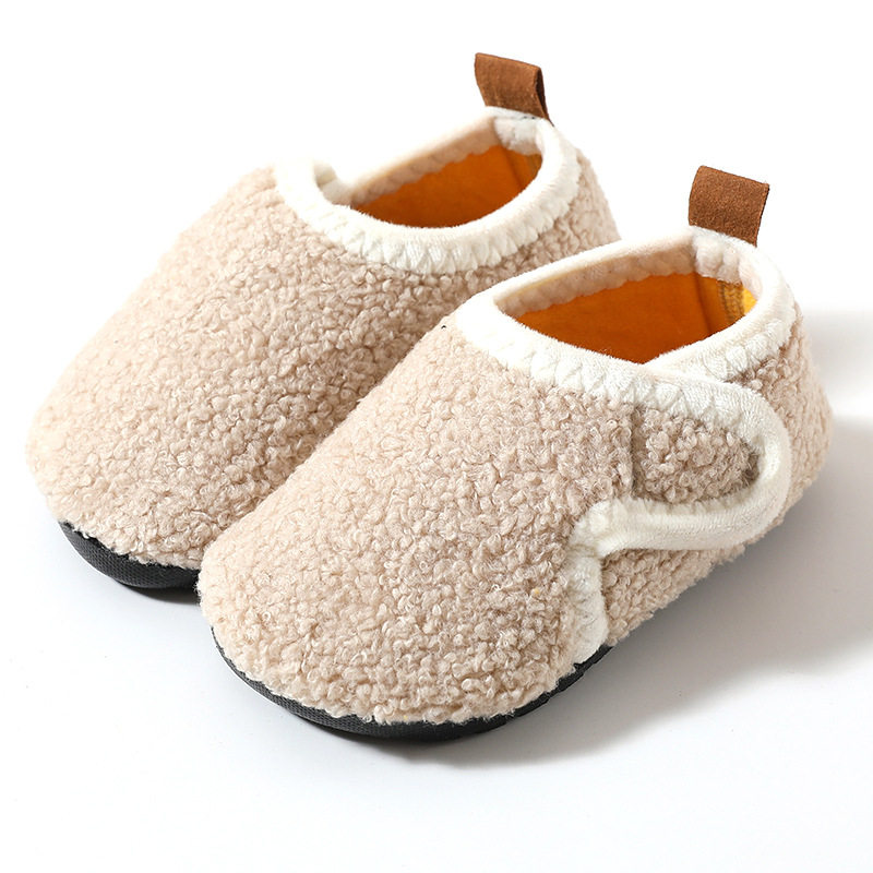 Autumn and Winter Kidsren's Cotton Slippers Fleece-Lined Non-Slip Soft Bottom Male and Female Baby Toddler Cotton Shoes Indoor Early Education Socks Soft