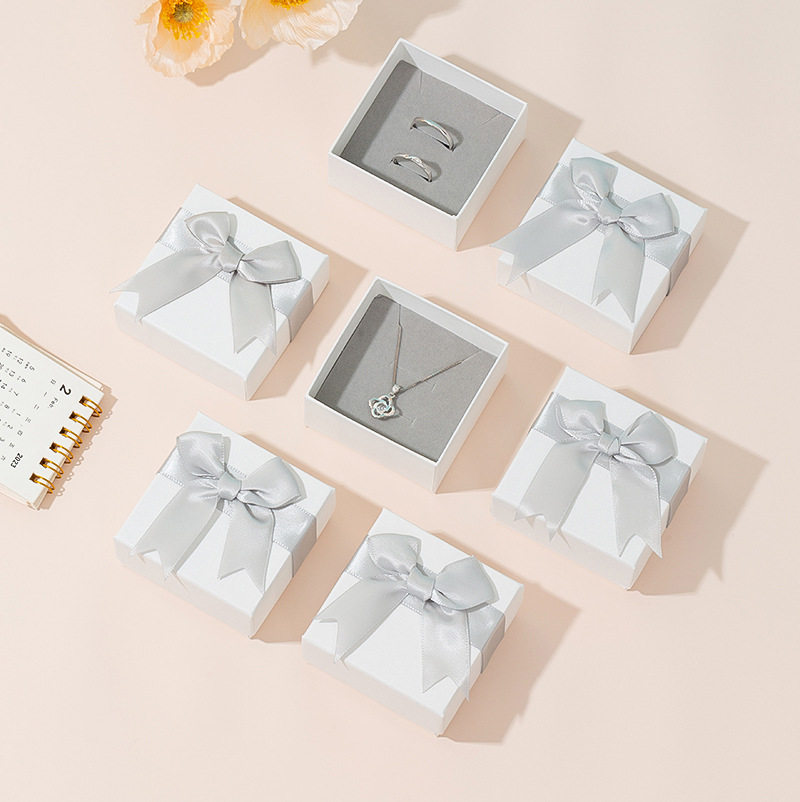in stock wholesale bow jewelry packaging box ring necklace pendant earrings couple pair ring box jewelry box