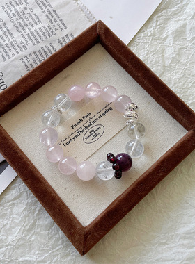 【巳桃花】水晶手串天然马达斯加粉晶白幽灵手链女小红书爆款发