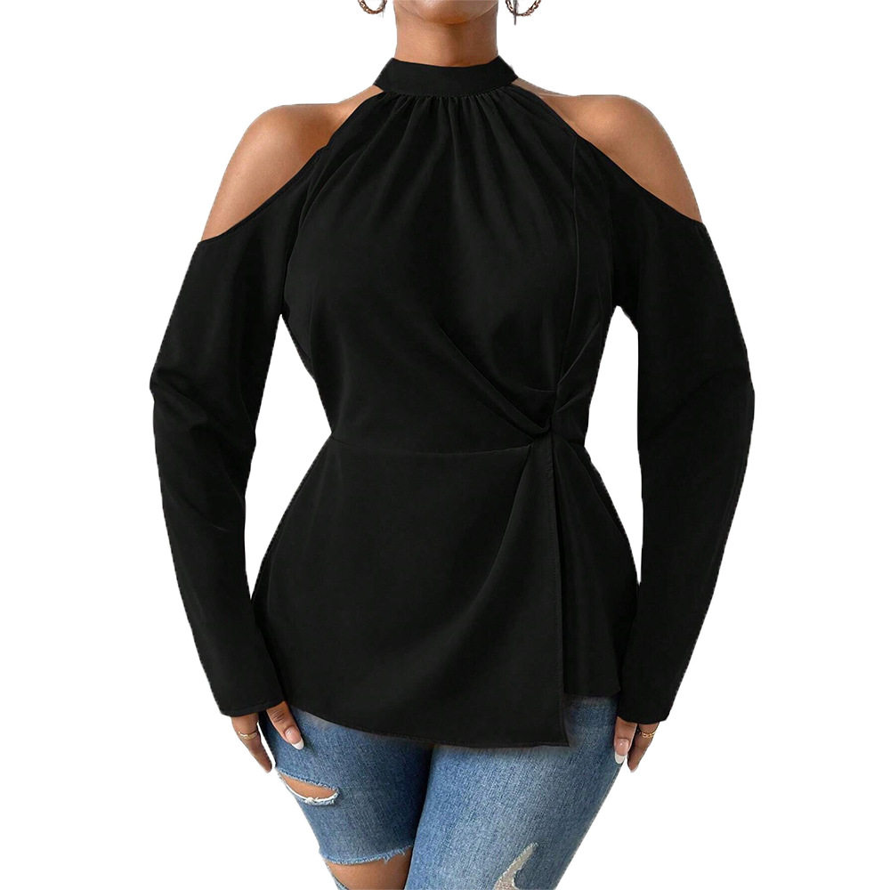 Womens Elegant Cold Shoulder Long Sleeve T Shirt Chic Design Spring Summer Style High Quality Fabric Wholesale
