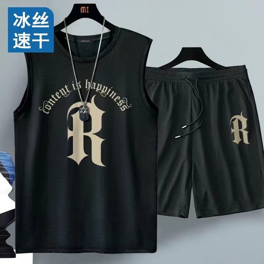 Ice Silk Sports suit Men's Quick-drying Basketball Clothes Men's Summer Vest Shorts Gym Running Men's Set