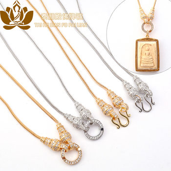 Thailand New Style Buddha Brand Chain Gold Plated Micro Diamond High-end Fashion Long Jade Necklace Universal Buckle Woolen Chain