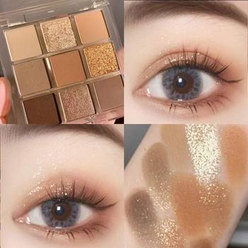 New Nine-Color Eyeshadow Palette Butter Orange Brown Palette Taro Mud Earth Color Glitter Pearlescent Affordable Student Eyeshadow