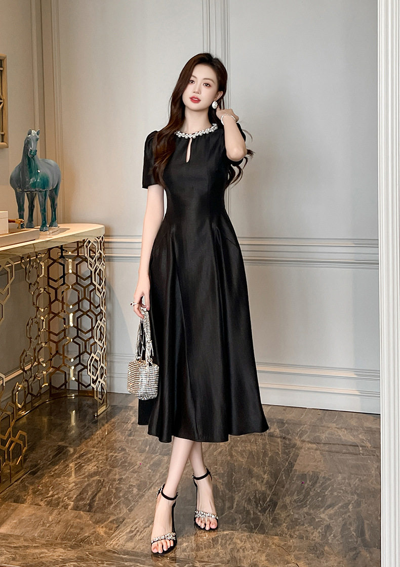 Đầm maxi nữ tay ngắn cổ tròn thắt eo dáng suông — [Đen], [Xanh bạc hà], [Tím] chi tiết 18