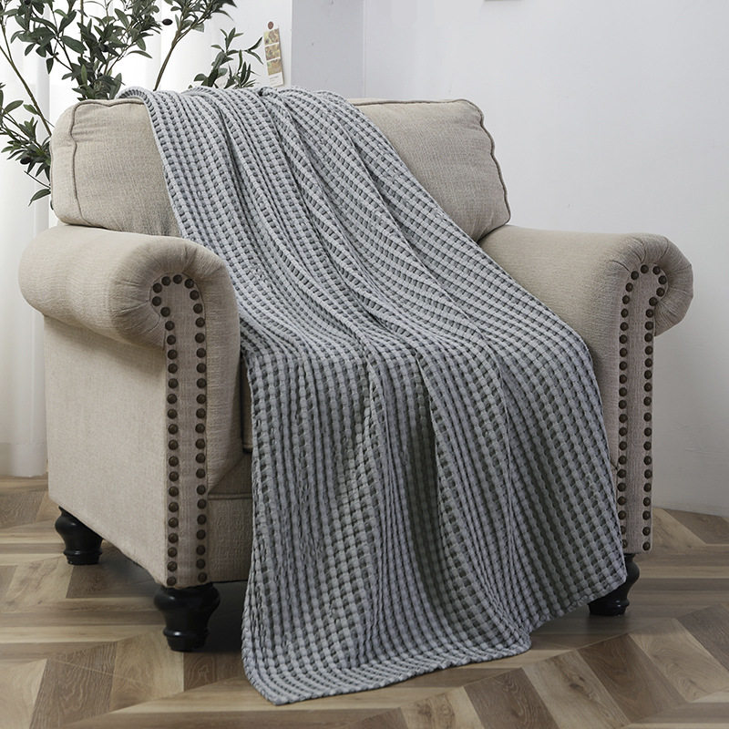 Nordic Style Pure Cotton Waffle Blanket Nap Blanket Light Luxury Four Seasons Universal ins Sofa Solid Color Casual Blanket Wholesale